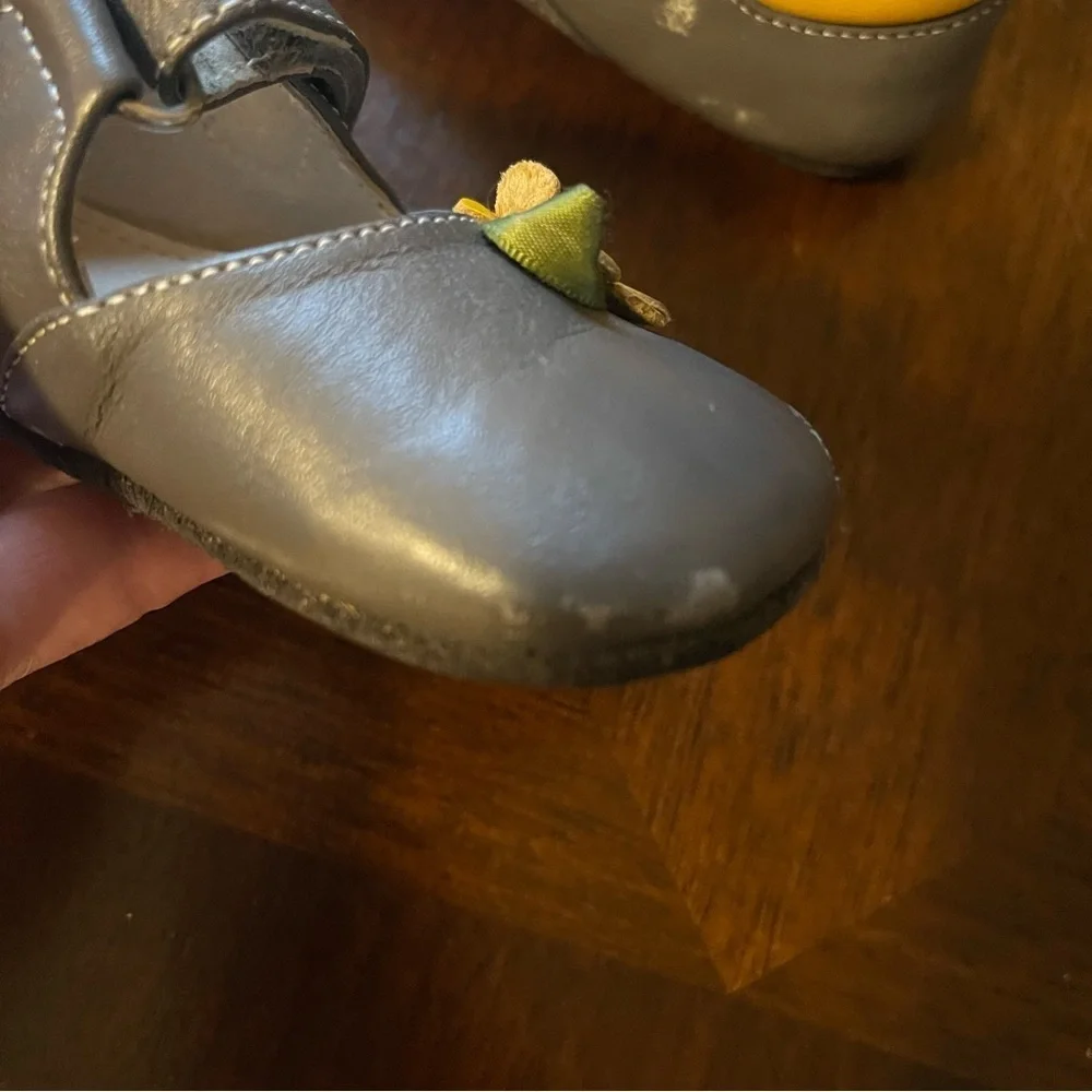 Gray Baby Shoes with Yellow Flower Accent